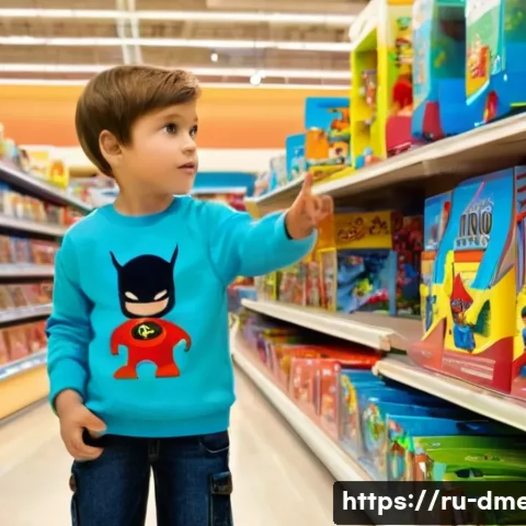 공룡메카드 유통 경로와 판매 채널 - "A brightly lit, spacious toy store aisle, reminiscent of popular Russian retail giants like 'Detsky...