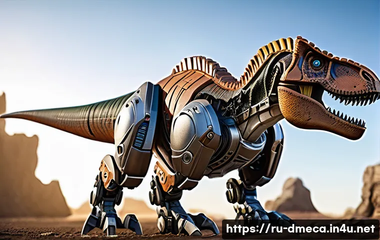 공룡메카드 장난감 리뷰 및 평가 - A highly detailed, realistic toy model of a transforming Tyrannosaurus Rex dinosaur turning smoothly...
