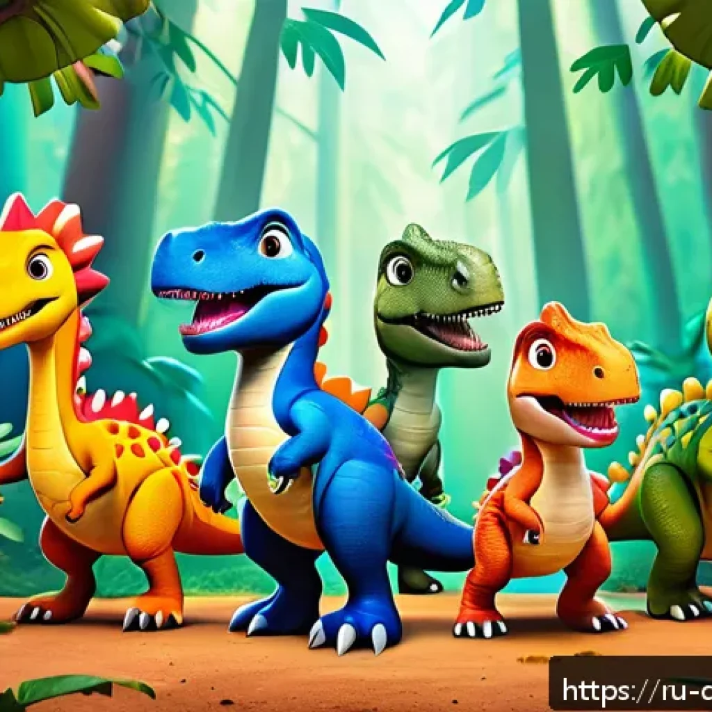 공룡메카드 캐릭터의 인기 이유 - A vibrant scene featuring diverse Dinosaur Mecard characters with unique personalities and colorful ...