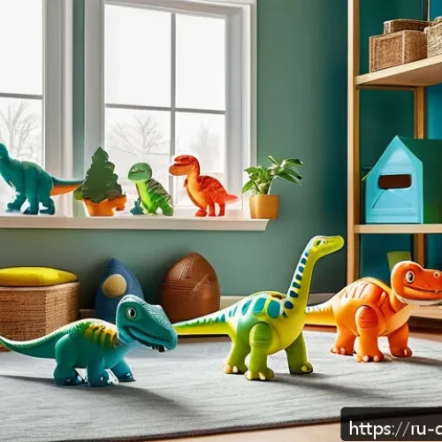 Home 30 공룡메카드 완구 시장의 점유율 - A vibrant and detailed scene of a child’s playroom in a modern Russian home, filled with colorful Di...